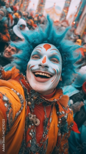 A man in a carnival mask