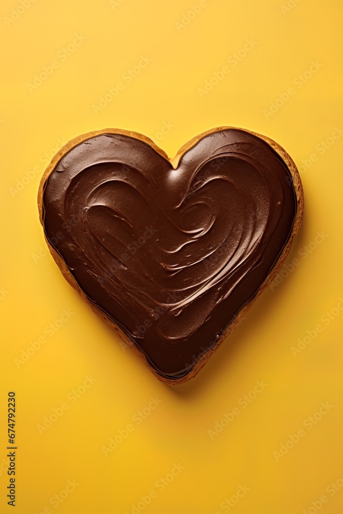 Slice of bread in shape of a heart with chocolate cream spread. Generative Ai Slice of bread in shape of a heart with chocolate cream spread. Generative Ai