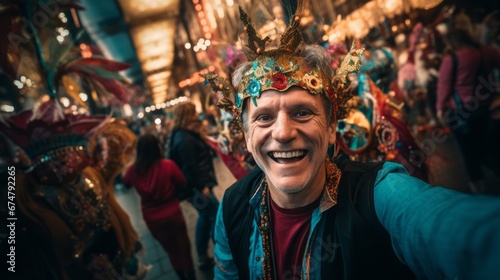 A man in a carnival mask