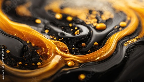 Viscous mixture of black tar and gold flowing over each other
