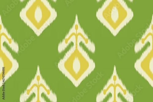 Ikat ethnic colorful green pattern. Illustration Ikat geometric shape seamless pattern contemporary style. Ikat geometric pattern use for textile, home decoration elements, upholstery, wrapping, etc.