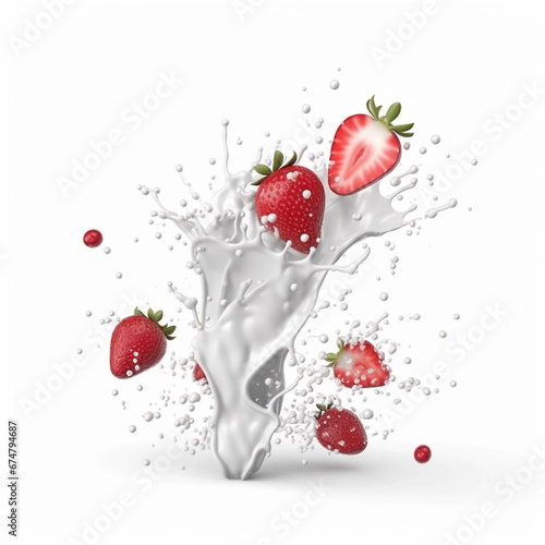 Strawberry smoothie concept, milk mixed with strawberries, image created with AI 
