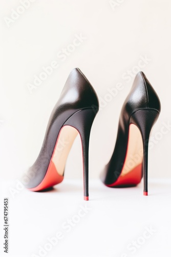 A pair of black and red high heel shoes