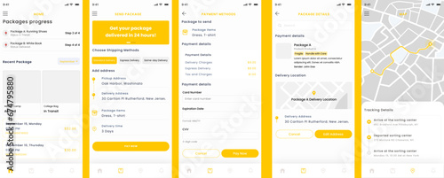 Parcel Tracking Service, Send box and boxes & Package Courier Delivery Mobile App UI Kit Template