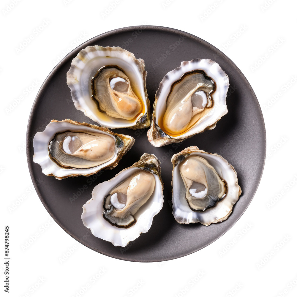 A Plate of Oysters Isolated on a Transparent Background A Plate of Oysters Isolated on a Transparent Background