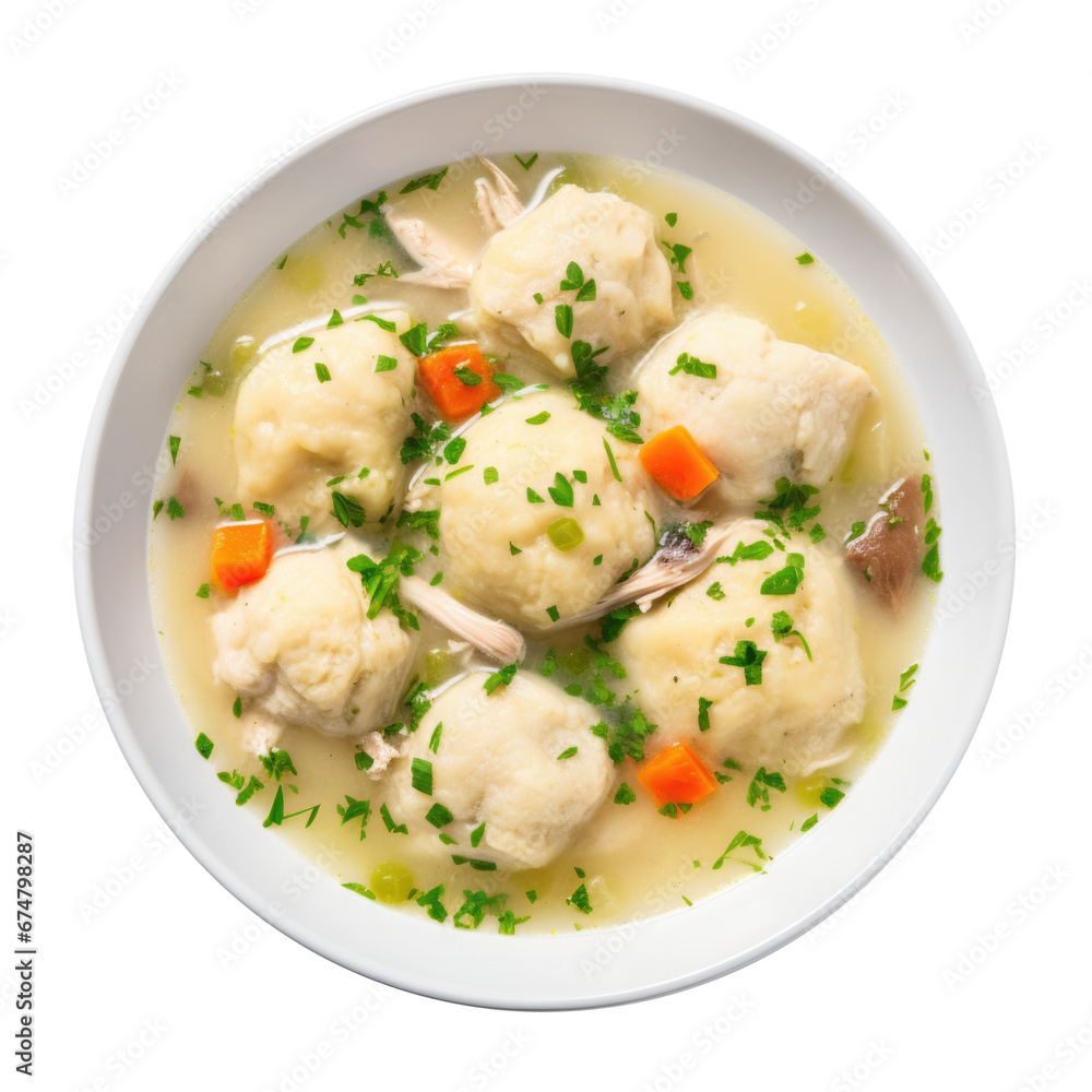 Delicious Bowl of Chicken and Dumplings SoupIsolated on a Transparent Background Delicious Bowl of Chicken and Dumplings SoupIsolated on a Transparent Background