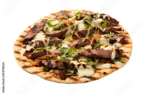 Grilled Steak Flatbread Pizza Isolated on a Transparent Background 