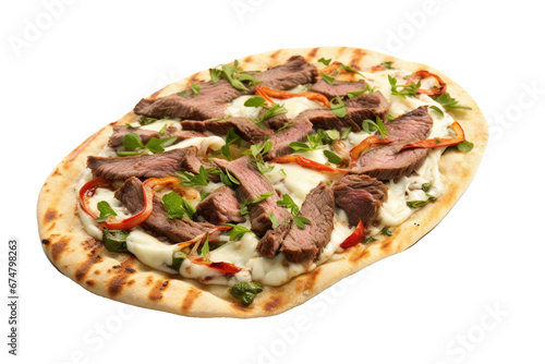 Grilled Steak Flatbread Pizza Isolated on a Transparent Background 