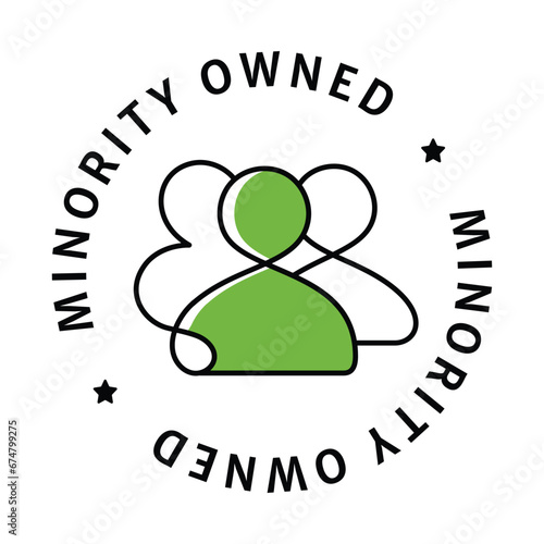 An icon featuring a circular minority owned badge, emphasizing diversity in ownership, the certification of being an inclusive business, and the recognition of minority entrepreneurship.
