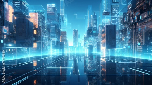 abstract futuristic urban background, virtual reality, cyber safety, electronics, networking, cryptography, quantum computer
