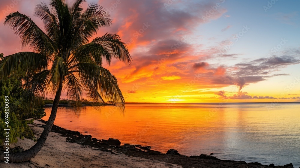 A colourful sunset over Indian Ocean in Mauritius