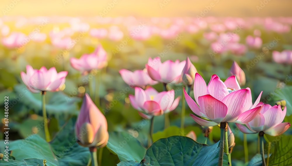 Lotus flower in field with blur background