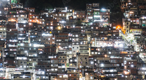 Night-Time View of Favela on Steep Hill with Funicular Line