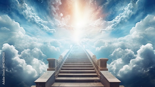 Fényképezés Dramatic religious background - heaven and hell, staircase to heaven, light of h
