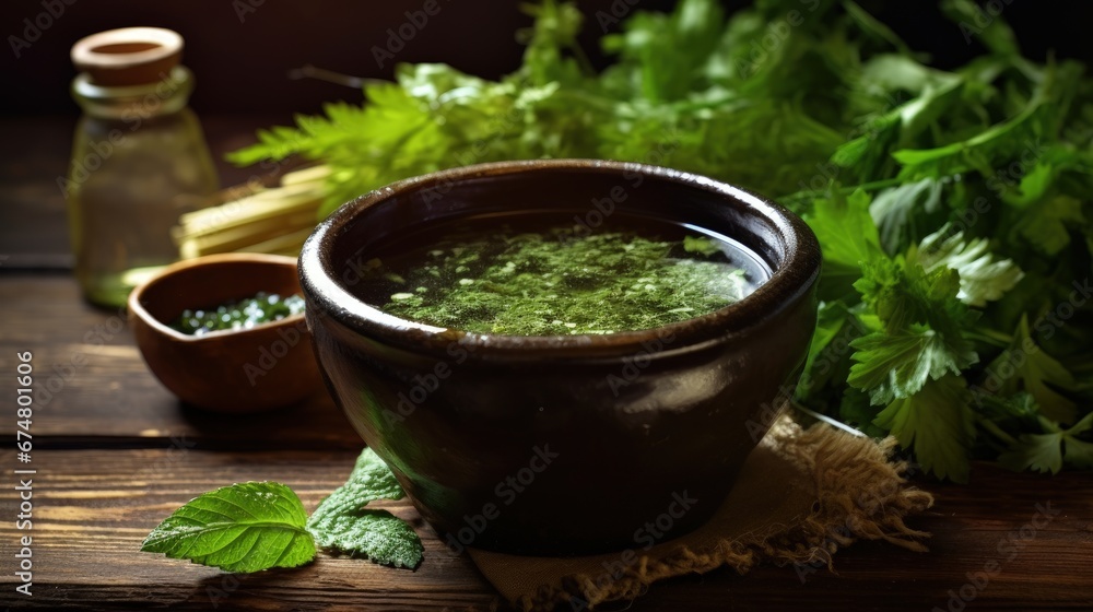 Vegan nettle soup on rustic wooden table. Healthy vegan nettle soup served in bowl on rustic wooden table. Vegan nettle soup on rustic wooden table. Healthy vegan nettle soup served in bowl on rustic wooden table.