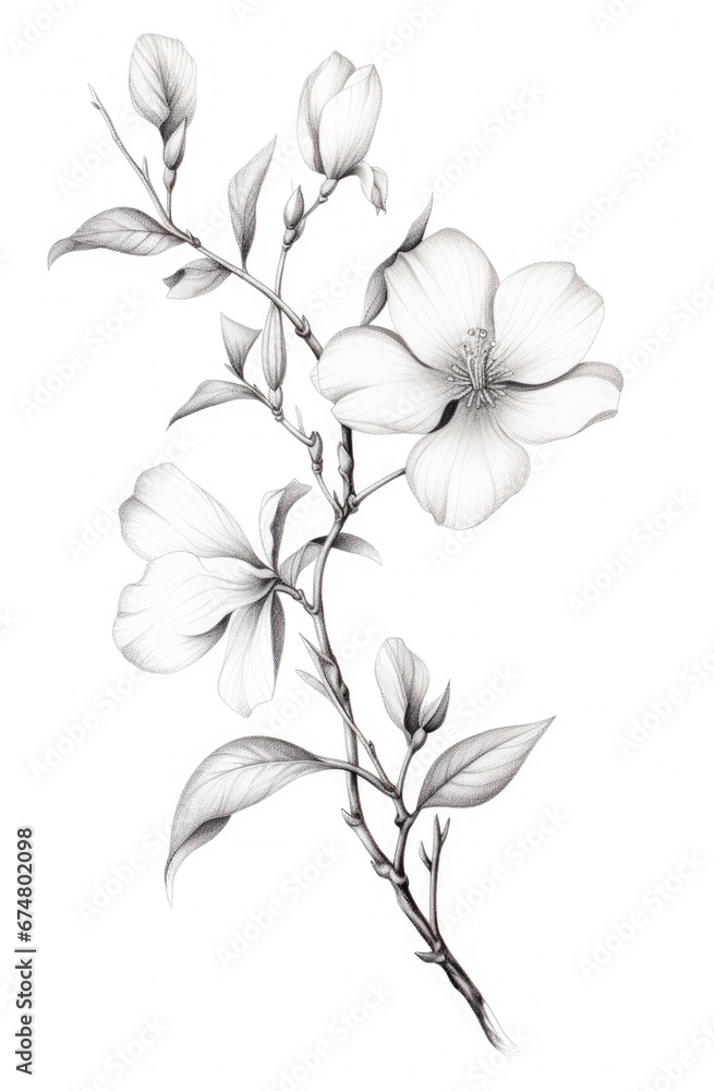 Drawing of a flower, minimalist style, white background. Generative AI Drawing of a flower, minimalist style, white background. Generative AI
