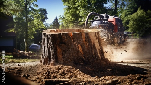Stump grinder grinding down tree stump on a sunny day photo