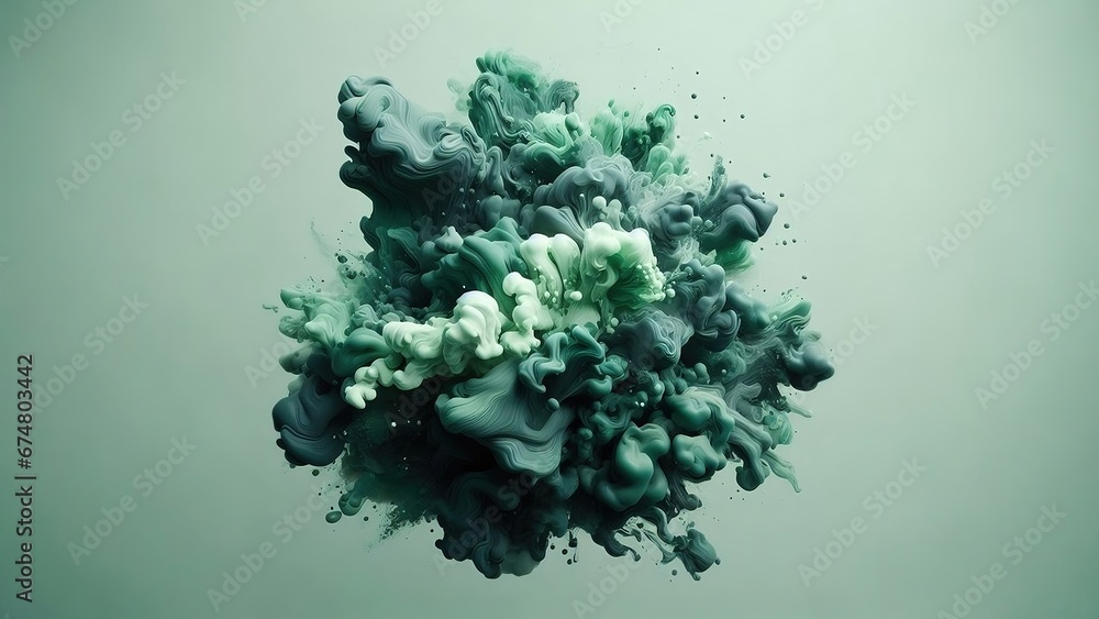 Ink / Smoke Cloud Burst in shades of green
