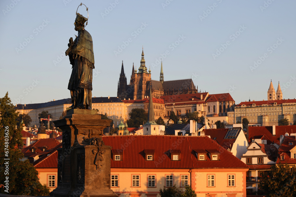 Obraz premium View of Charles Bridge Statue in the morning in Prague