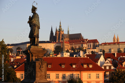 View of Charles Bridge Statue in the morning in Prague