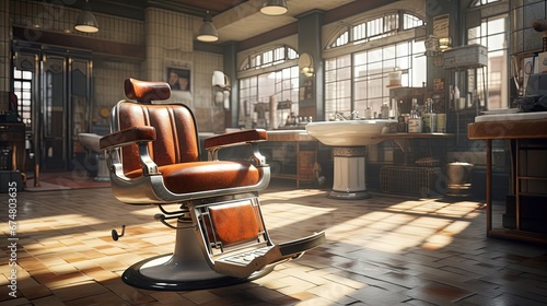 Stylish Vintage Barber Chair in barber shop © HN Works