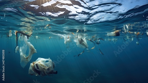 Plastic rubbish pollution in ocean environment