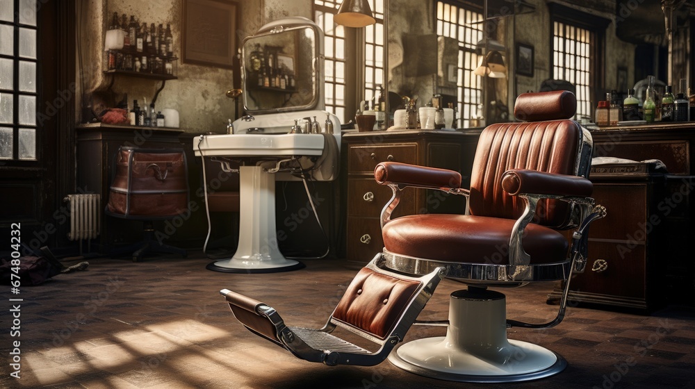Stylish Vintage Barber Chair in barber shop