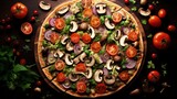 Super Healthy Sliced Vegan Whole Grain Vegetables and Mushrooms Pizza