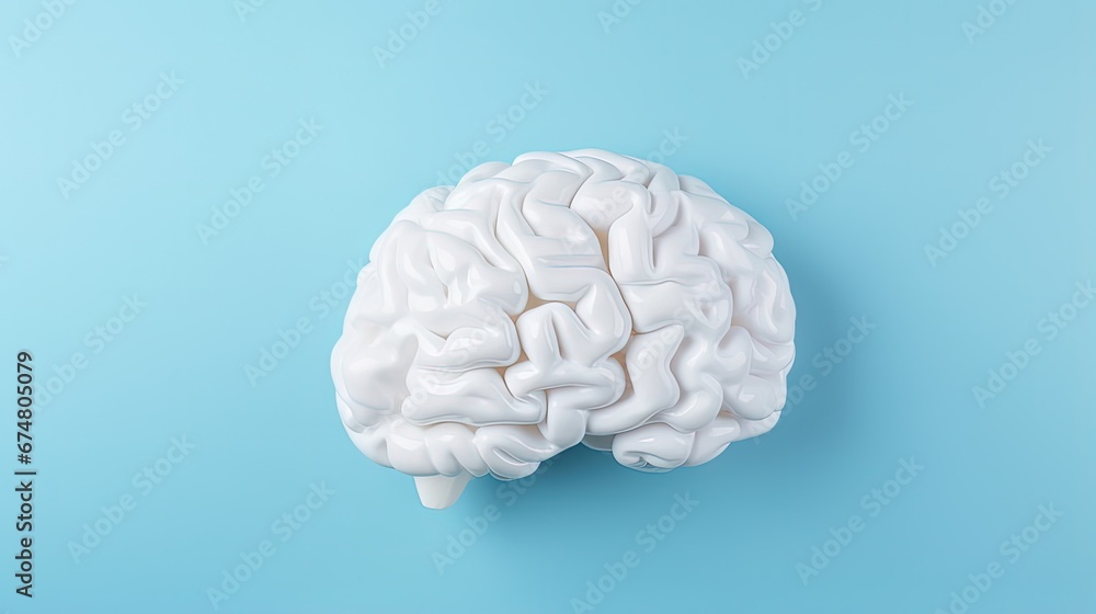 Human brain made of paper isolated on blue background. Mental health and problems with memory. Human brain made of paper isolated on blue background. Mental health and problems with memory.