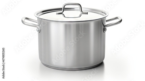 Open stainless steel cooking pot isolated on white