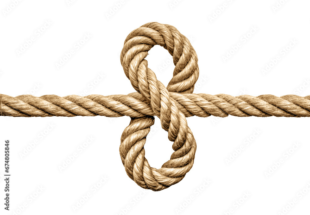 Rope tied in a knot isolated on white background with clipping path Rope tied in a knot isolated on white background with clipping path