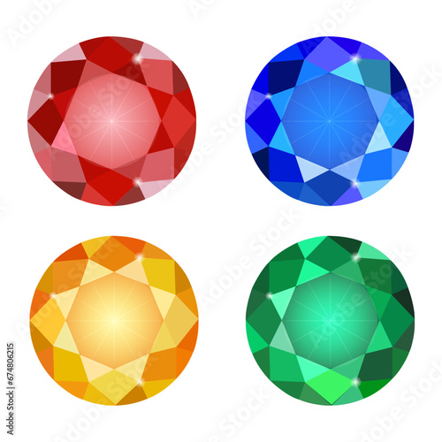 Set of multi colored round shaped gems. Vector design