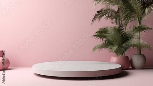 3D rendering platform podium with palm tree product presentation background
