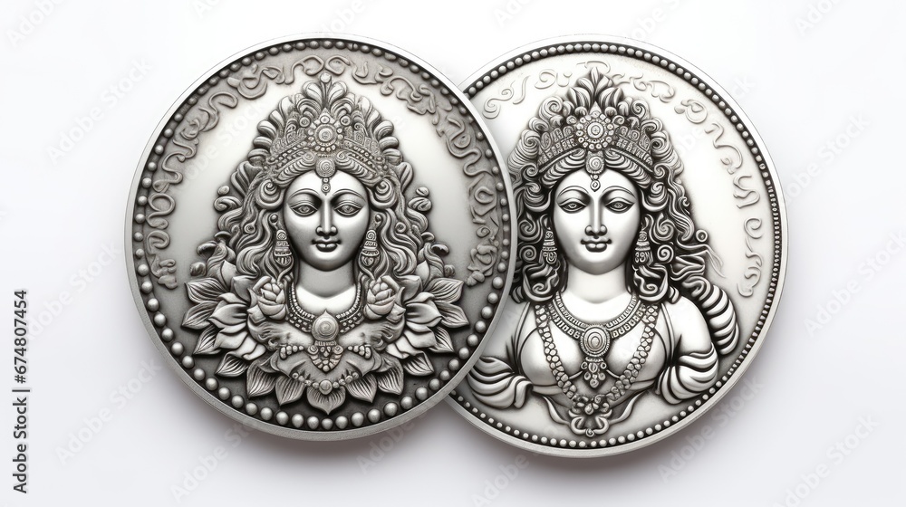 Fototapeta premium Durga Saraswati or laxmi silver coin