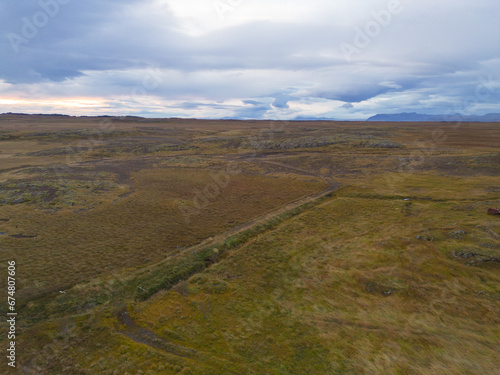 Aerial top view of mountains in Iceland islands in the summer season, Europe hills, nature landscape background.