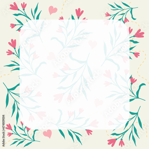 Cute Hand drawn floral background memo frame vector