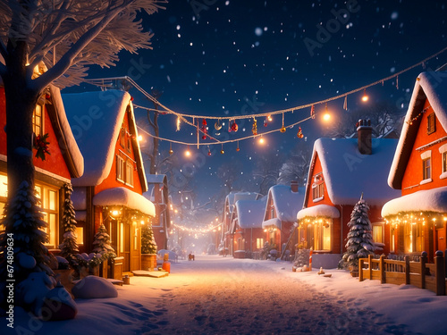 Christmas street in a small town: winter city landscape