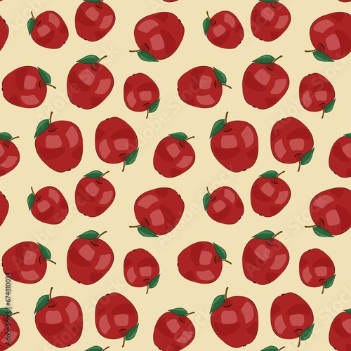 Seamless pattern with red juicy apples