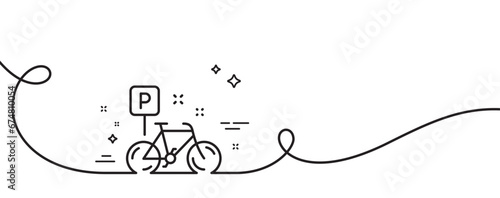 Bike line icon. Continuous one line with curl. Bicycle parking sign. Urban traffic symbol. Bike single outline ribbon. Loop curve pattern. Vector