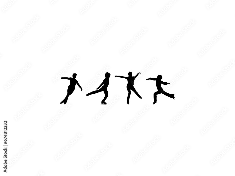 Set of Figure Skater Silhouette in various poses isolated on white background