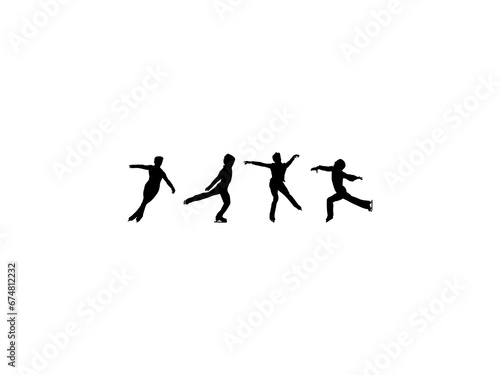 Set of Figure Skater Silhouette in various poses isolated on white background