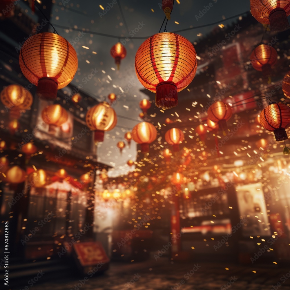 Chinese New Year lanterns of shining gold color