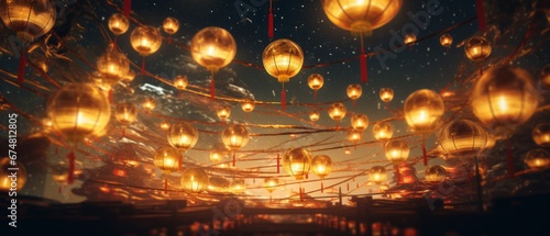 Chinese New Year lanterns of shining gold color