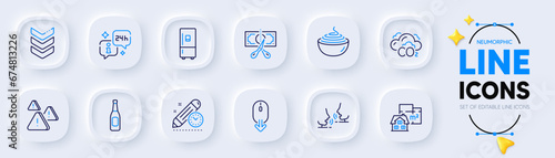 Shoulder strap, Beer and Co2 line icons for web app. Pack of Project deadline, Cut tax, Pasta pictogram icons. Scroll down, Refrigerator, Talk signs. Floor plan, Attention, Info. Army rank. Vector