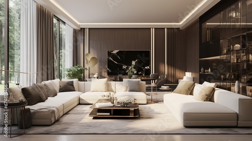 Modern light luxury style, large living room, sense of quality, bright and atmospheric © artist