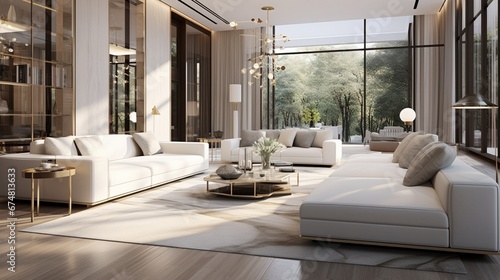 Modern light luxury style, large living room, sense of quality, bright and atmospheric ar 9:16