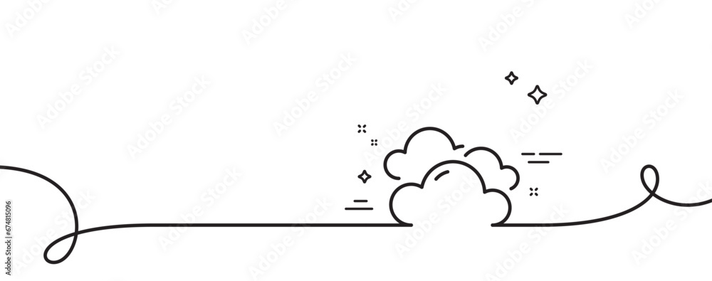 Cloudy weather line icon. Continuous one line with curl. Clouds sign. Sky symbol. Cloudy weather single outline ribbon. Loop curve pattern. Vector Cloudy weather line icon. Continuous one line with curl. Clouds sign. Sky symbol. Cloudy weather single outline ribbon. Loop curve pattern. Vector