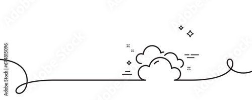 Cloudy weather line icon. Continuous one line with curl. Clouds sign. Sky symbol. Cloudy weather single outline ribbon. Loop curve pattern. Vector