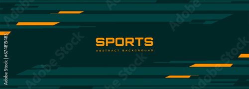 Modern dark green and orange sports banner design with horizontal lines. Abstract sports background. Vector illustration