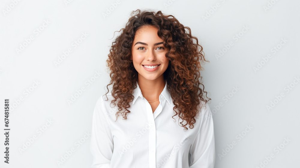 Cheerful young woman model on white background. Beauty model girl with curly hairstyle. Fashion, cosmetics and makeup.
Cheerful young woman model on white background. Beauty model girl with curly hairstyle. Fashion, cosmetics and makeup.